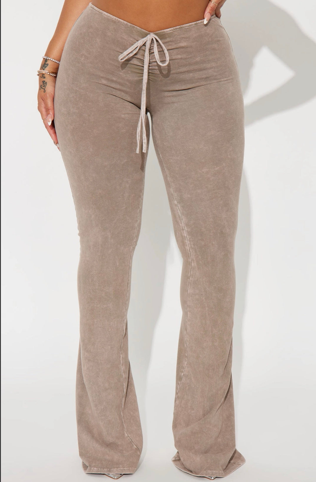 Stone Mineral Wash Ruched Flare Pants
