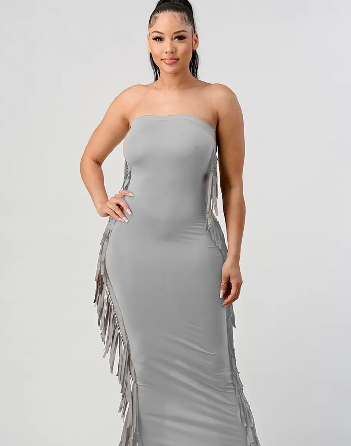Fringe Trim Bodycon Tube Dress Vtaste Fringe Trim Bodycon Tube Dress Vtaste
