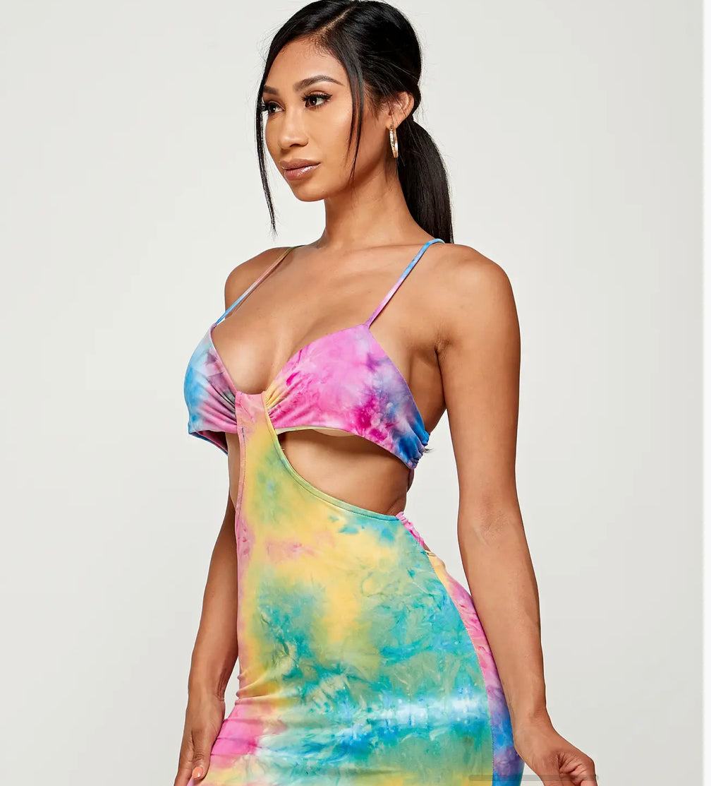 Tie-Dye Pink/Aqua Mini Dress