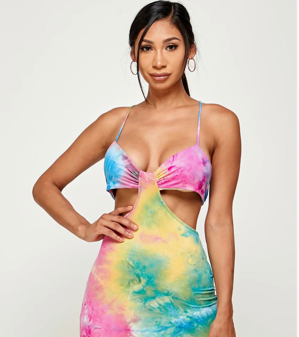 Tie-Dye Pink/Aqua Mini Dress